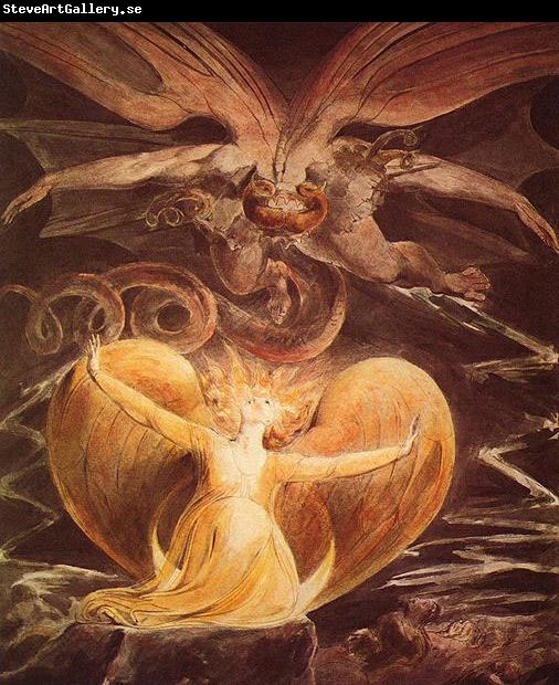 William Blake Der grobe Rote Drache und die mit der Sonne bekleidete Frau